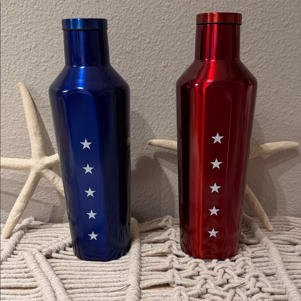 Corkcicle Metallic Blue and Red Bottles NWOT